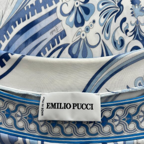 EMILIO PUCCI BLUE WHITE BELL SLEEVE SQUARE NECK DRESS SIZE IT 40 / US 6 - Picture 15 of 16